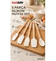 ByMyHand Ahşap Saplı Slikon Uçlu Slikon Mutfak ve Pasta Yapım Hazırlık 5'li Set