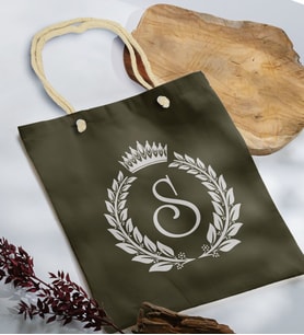 BK Gift Kişiye Özel Harfli Haki Halat Saplı Kumaş Bez Çanta-7, Baskılı Omuz Çantası, Alışveriş Çantası