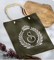 BK Gift Kişiye Özel Harfli Haki Halat Saplı Kumaş Bez Çanta-7, Baskılı Omuz Çantası, Alışveriş Çantası