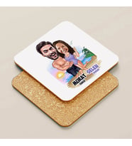 Kişiye Özel Tatildeki Aşıklar Karikatürlü Bardak Altlığı