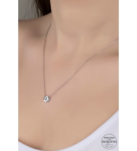 SWAROVSKİ CRYSTAL TEK TAŞ  925 AYAR GÜMÜŞ KOLYE
