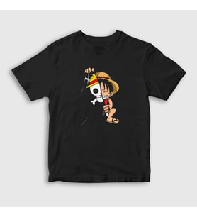 Presmono Unisex Çocuk Siyah Flag Anime One Piece T-Shirt 135238tt
