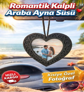 Arabaya Özel Kalp Tasarımlı Fotoğraflı Dikiz Aynası Aksesuarı