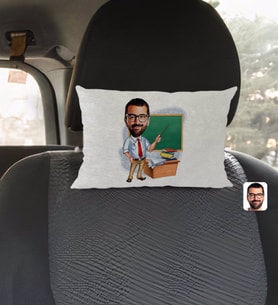 BK Gift Kişiye Özel Erkek Öğretmen Karikatürlü Dikdörtgen Araç Koltuk Yastığı-1