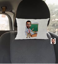 BK Gift Kişiye Özel Erkek Öğretmen Karikatürlü Dikdörtgen Araç Koltuk Yastığı-1