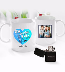 BK Gift Kişiye Özel Babalar Günü Hediyesi Fotoğraflı Kupa Bardak ve Benzinli Çakmak Seti-90 (Model 1)