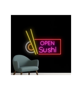 OPEN Sushi Yazılı ve Şekilli Neon Tabela