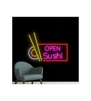 OPEN Sushi Yazılı ve Şekilli Neon Tabela