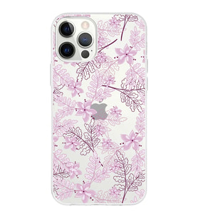 Apple iPhone 12 ProMax Uyumlu Kapak Floral Pudra Tasarımlı Şeffaf Silikon Kılıf