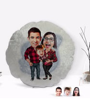 BK Gift Kişiye Özel Aile Karikatürlü Yuvarlak Dekoratif Kırlent Yastık-2