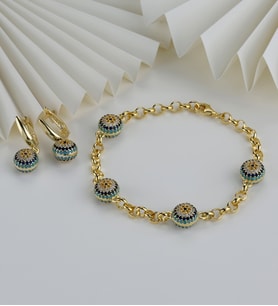 925 Ayar Gümüş Göz Nazarlı Küpe & Bileklik Set