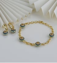 925 Ayar Gümüş Göz Nazarlı Küpe & Bileklik Set