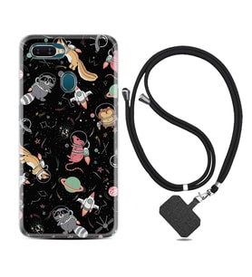 Oppo A5S A15 A16 A54 A55 A73 A74 Kılıf Boyun Askılı Silikon Planet Animals 1771