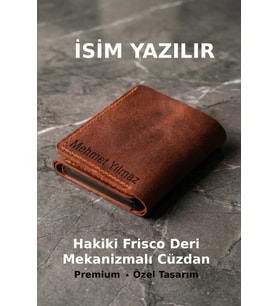 Jewelmim Kahverengi Taba Erkek Otomatik Kızaklı Mekanizmalı Gerçek Hakiki Frisco Deri İsimli Cüzdan & Kartlık