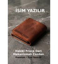Jewelmim Kahverengi Taba Erkek Otomatik Kızaklı Mekanizmalı Gerçek Hakiki Frisco Deri İsimli Cüzdan & Kartlık