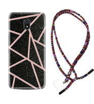 Xiaomi Redmi 8A 8 Pro 9C 9T 10C 11T Pro Kılıf Boyun Asklı Rasta Silikon Pembe Şeritli Mermer 1312