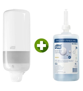 1 Ad. Tork Sıvı Sabun Dispenseri Beyaz 560000 + 1 Litre Tork Sıvı Sabun Premium Hediyeli