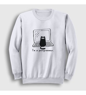 Presmono Unisex Beyaz Cat Purrgrammer Developer Yazılımcı Sweatshirt 331471tt