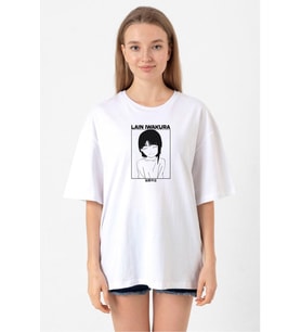 Serial Experiments Anime Lain Poster Beyaz Kadın Oversize Tshirt