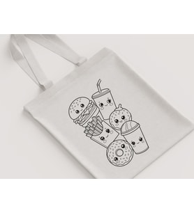 Fast Food Burger Donut Desenli Çocuk Omuz Çantası Hediyelik Boyanabilir Ham Bez Çanta