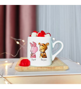 Winnie The Pooh Tasarımlı Ahşap Tabaklı Kişiye Özel Türk Kahvesi Fincanı