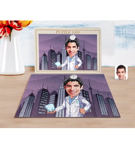 BK Gift Kişiye Özel Erkek Diş Hekimi Karikatürlü 1000 Parça Profesyonel Puzzle-3