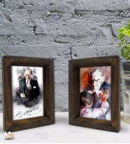 Bk Gift Atatürk Tasarımlı Dekoratif 2'li Doğal Masif Ahşap Çerçeve 15x20cm-11 (Beyaz)