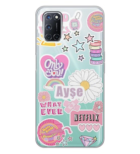 Oppo Pink Sticker Tasarımlı Şeffaf Telefon Kılıfı