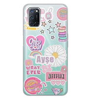 Oppo Pink Sticker Tasarımlı Şeffaf Telefon Kılıfı