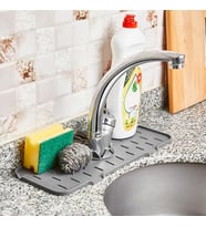 Mutfak Lavabo Silikon Paspas, Gri, Musluk Altı Sünger Tutucu Banyo Mutfak Sabun Kurutucu Düzenleyici