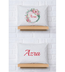 Pia Baby Premium %100 Pamuk İkili İsim Yazılı Kız Bebek Yastık Kılıfı – 35x45 cm Organik Baskı 5013-13 (Ekru)