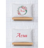 Pia Baby Premium %100 Pamuk İkili İsim Yazılı Kız Bebek Yastık Kılıfı – 35x45 cm Organik Baskı 5013-13 (Ekru)