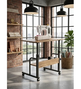 Atlas Yüksekliği Ayarlanabilir Dikiş Makinesi Sehpası Tekerlekli Çok Amaçlı Çalışma Masası Raflı 70x40 cm