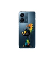 Redmi 13C ile Uyumlu Splash Kedi Tasarımlı Şeffaf Silikon Kılıf