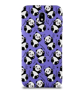 Samsung Galaxy J7 Pro Uyumlu Lansman Kılıf Panda Tasarımlı İçi Kadife Kapak-Mor (Şeffaf)