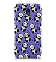 Samsung Galaxy J7 Pro Uyumlu Lansman Kılıf Panda Tasarımlı İçi Kadife Kapak-Mor (Şeffaf)