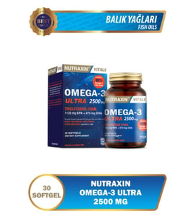 NUTRAXİN VİTALS OMEGA-3 ULTRA 2500 MG 30 SOFTGEL (Renksiz)