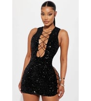 Amora Secret Pullu Transparan Detaylı Göğüs Dekolteli Mini Fantezi Elbise