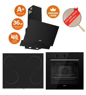 Ferre FlowArt Arvio Vitroseramik Elektrikli  Ankastre Set ( D063-SA Sessiz + MS261 + QBL62CS)