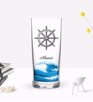 BK Gift Kişiye Özel Renkli Baskılı Dümen Tasarımlı Rakı Bardağı-1 (Beyaz)