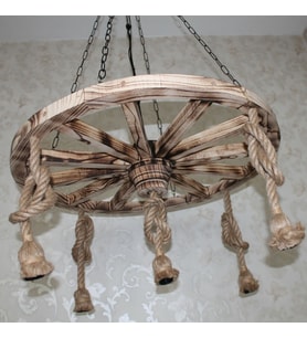 Otantik Çarşı Ahşap Halatlı Teker Avize 80 cm. 5'li