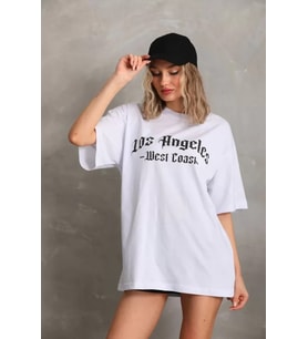 Unisex Baskılı Oversize T-Shirt - Beyaz