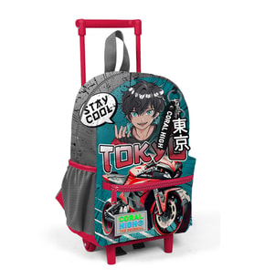 Minik Yuva Çekçekli Sırt Çantası Gri Nefti Anime Motorsiklet Desenli İki Bölmeli 24064