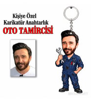 Kişiye Özel Kişiye Oto Tamircisi Anahtarlık Karikatürlü 8 cm MDF Anahtarlık - Yeni Araba Hediyesi Galericiye ve Araba Tutkununa Hediye