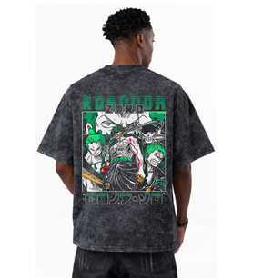 Roronoa Zoro One Piece Anime Baskılı Unisex Oversize Eskitme Yıkamalı Tişört