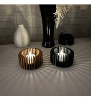 3D Baskı Modern Çizgili Mumluk - Tealight Mumluk (1 Adet)-Kahverengi