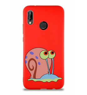 Huawei P20 Lite Soft Premier Kapak Salyangoz Gary Tasarımlı Silikon Kılıf - Kırmızı (Şeffaf)