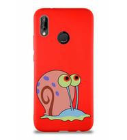 Huawei P20 Lite Soft Premier Kapak Salyangoz Gary Tasarımlı Silikon Kılıf - Kırmızı (Şeffaf)