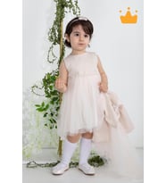 Minimony 6-24 Ay Mine Desen Ceketli Kız Bebek Çocuk Bayramlık Abiye Gelinlik Elbise Takım 1013 (Pudra)