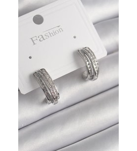 Pirinç Gümüş Renk Zirkon Taşlı Yarım Halka Model Kadın Küpe 5886 - SSSSSS4805-8957